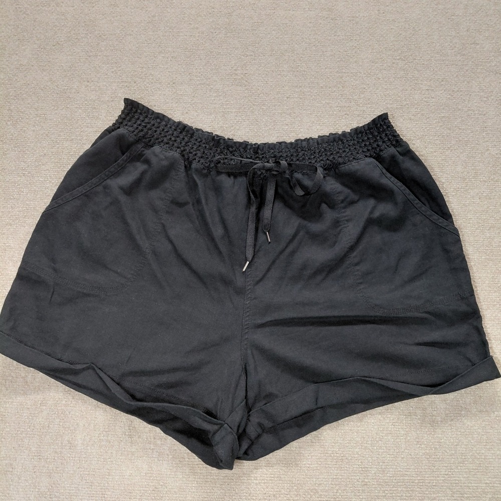 Forever 21 Shorts Womens 2X Black Linen Blend Elastic Waist Pockets Casual Plus